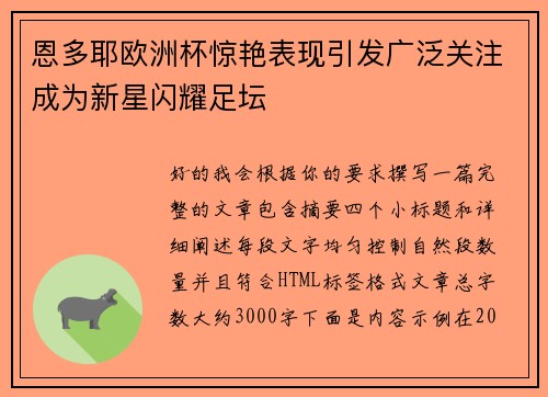 恩多耶欧洲杯惊艳表现引发广泛关注成为新星闪耀足坛